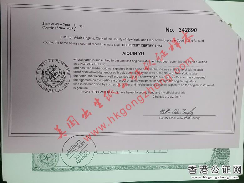 美國出生紙公證認(rèn)證樣本